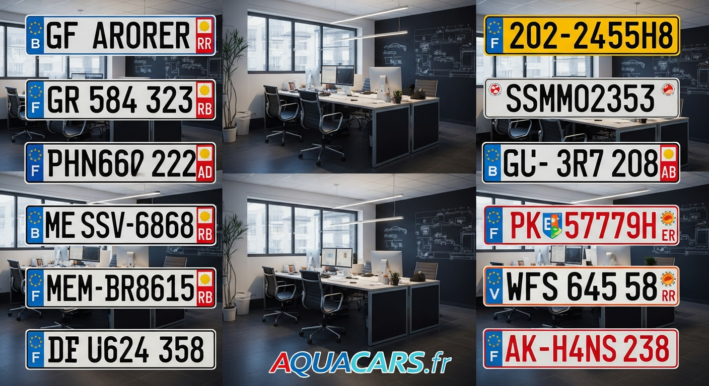 Processus de fabrication d'une plaque d'immatriculation personnalisée, montrant l'application des caractères sur le support.